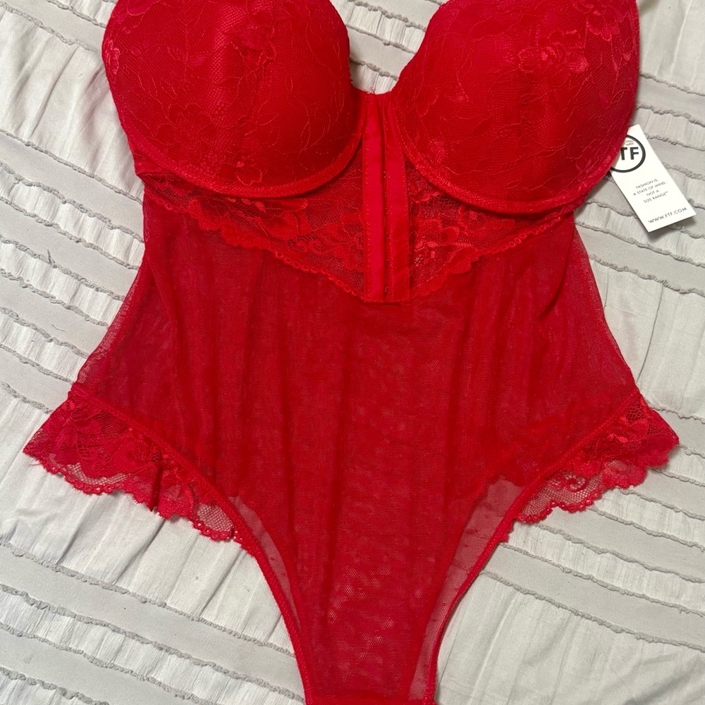 Fashion to Figure Vibrant Red Lace Bodysuit